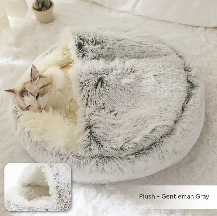 Letto 2-in-1 per cani e gatti, letto invernale per animali domestici, letto rotondo in peluche caldo, casa morbida in peluche lungo, letto per animali domestici, prodotti per animali