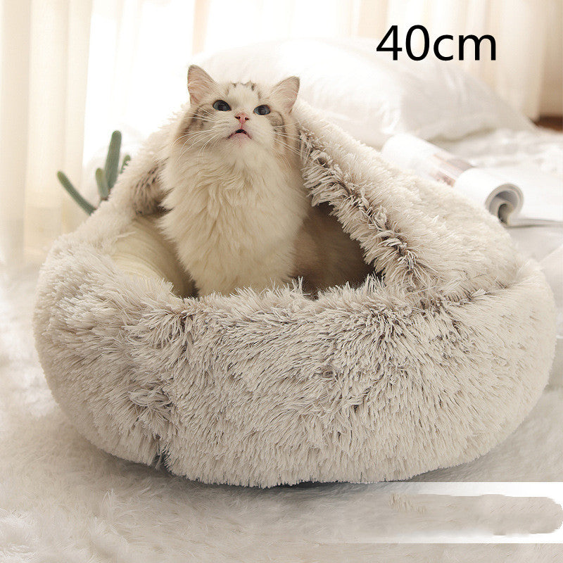 Letto 2-in-1 per cani e gatti, letto invernale per animali domestici, letto rotondo in peluche caldo, casa morbida in peluche lungo, letto per animali domestici, prodotti per animali