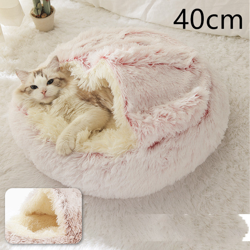 Letto 2-in-1 per cani e gatti, letto invernale per animali domestici, letto rotondo in peluche caldo, casa morbida in peluche lungo, letto per animali domestici, prodotti per animali