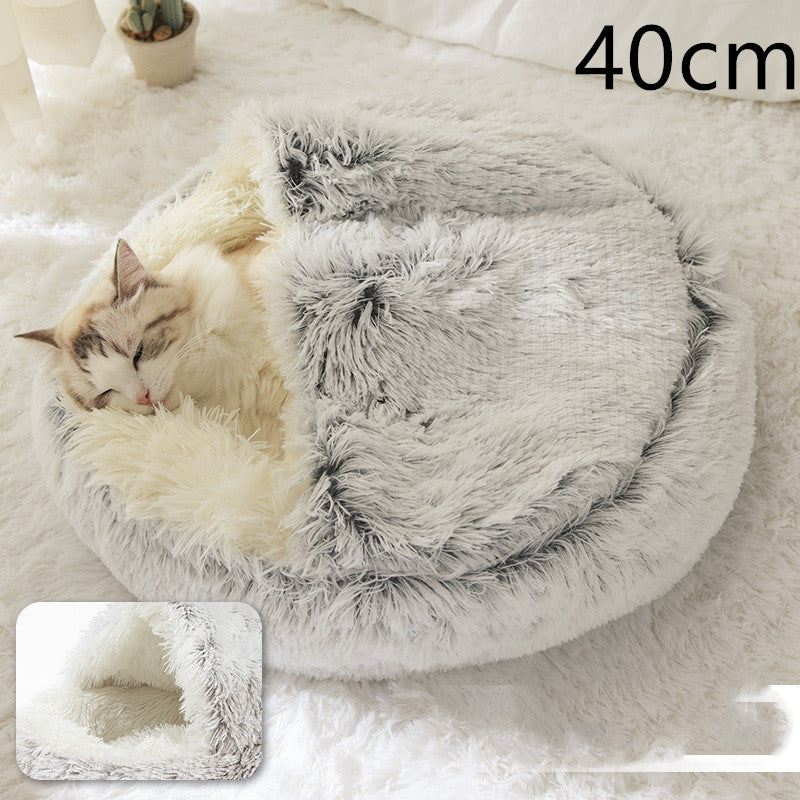 Letto 2-in-1 per cani e gatti, letto invernale per animali domestici, letto rotondo in peluche caldo, casa morbida in peluche lungo, letto per animali domestici, prodotti per animali
