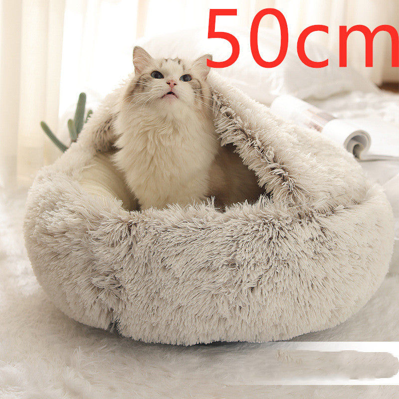 Letto 2-in-1 per cani e gatti, letto invernale per animali domestici, letto rotondo in peluche caldo, casa morbida in peluche lungo, letto per animali domestici, prodotti per animali