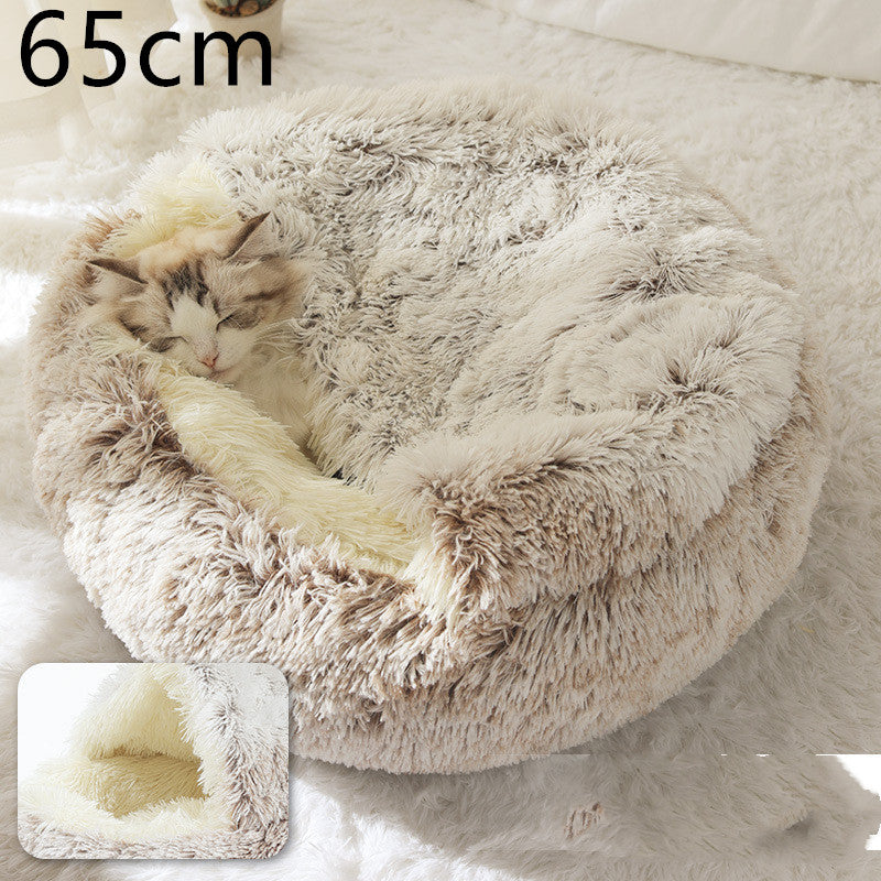 Letto 2-in-1 per cani e gatti, letto invernale per animali domestici, letto rotondo in peluche caldo, casa morbida in peluche lungo, letto per animali domestici, prodotti per animali
