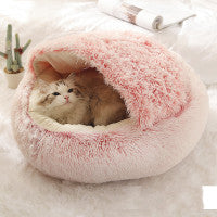Letto 2-in-1 per cani e gatti, letto invernale per animali domestici, letto rotondo in peluche caldo, casa morbida in peluche lungo, letto per animali domestici, prodotti per animali