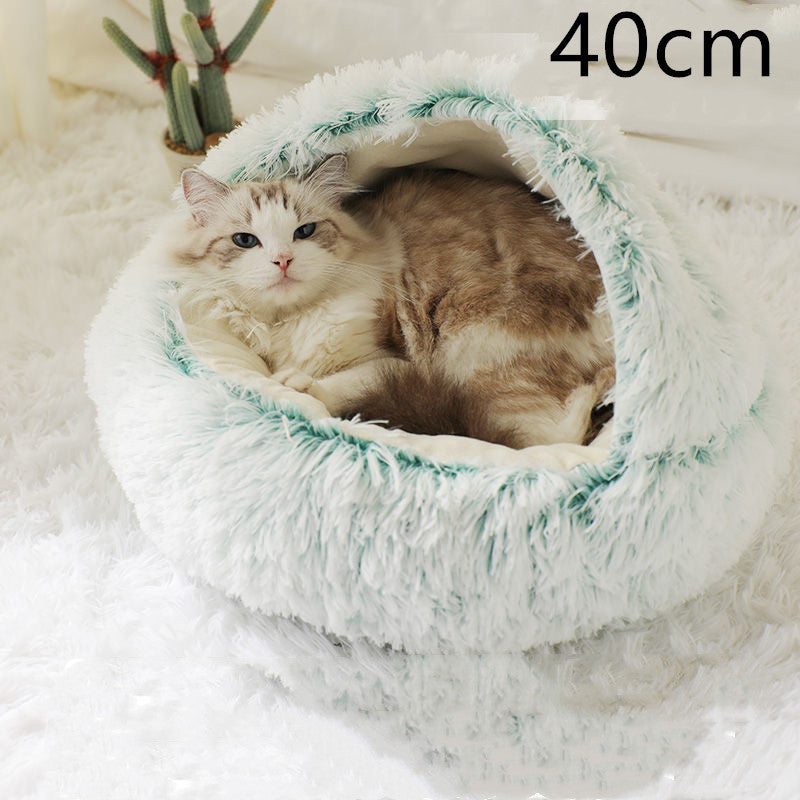 Letto 2-in-1 per cani e gatti, letto invernale per animali domestici, letto rotondo in peluche caldo, casa morbida in peluche lungo, letto per animali domestici, prodotti per animali