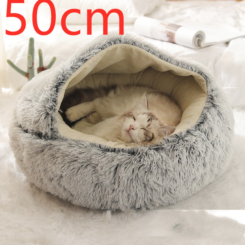 Letto 2-in-1 per cani e gatti, letto invernale per animali domestici, letto rotondo in peluche caldo, casa morbida in peluche lungo, letto per animali domestici, prodotti per animali