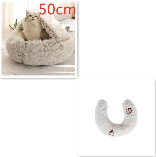 Letto 2-in-1 per cani e gatti, letto invernale per animali domestici, letto rotondo in peluche caldo, casa morbida in peluche lungo, letto per animali domestici, prodotti per animali