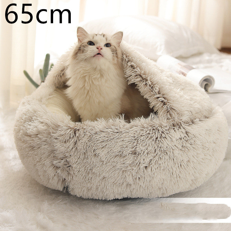 Letto 2-in-1 per cani e gatti, letto invernale per animali domestici, letto rotondo in peluche caldo, casa morbida in peluche lungo, letto per animali domestici, prodotti per animali