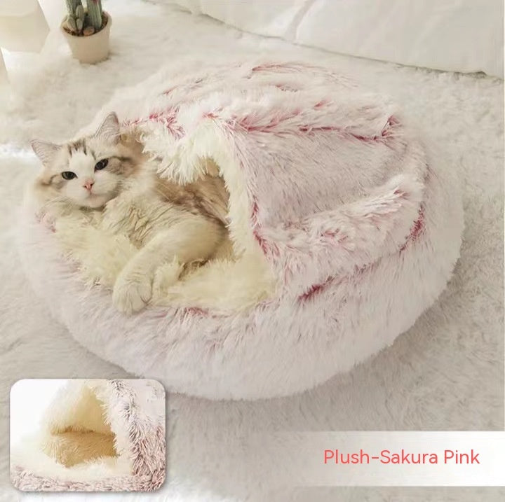 Letto 2-in-1 per cani e gatti, letto invernale per animali domestici, letto rotondo in peluche caldo, casa morbida in peluche lungo, letto per animali domestici, prodotti per animali