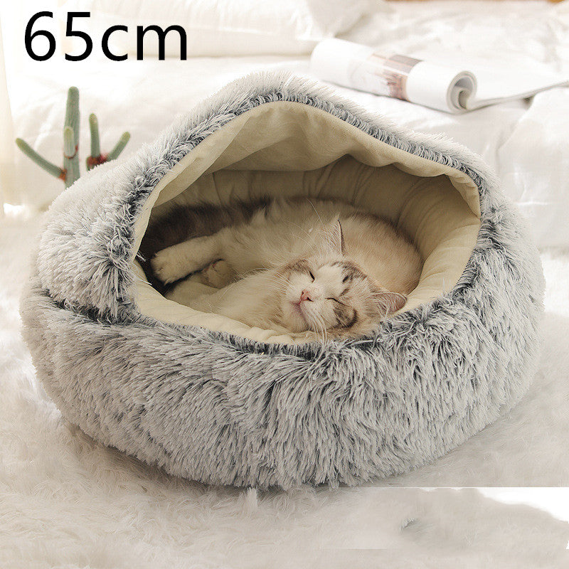 Letto 2-in-1 per cani e gatti, letto invernale per animali domestici, letto rotondo in peluche caldo, casa morbida in peluche lungo, letto per animali domestici, prodotti per animali