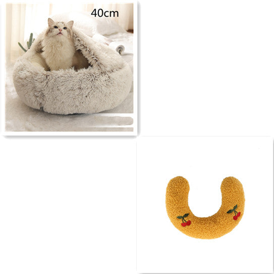 Letto 2-in-1 per cani e gatti, letto invernale per animali domestici, letto rotondo in peluche caldo, casa morbida in peluche lungo, letto per animali domestici, prodotti per animali
