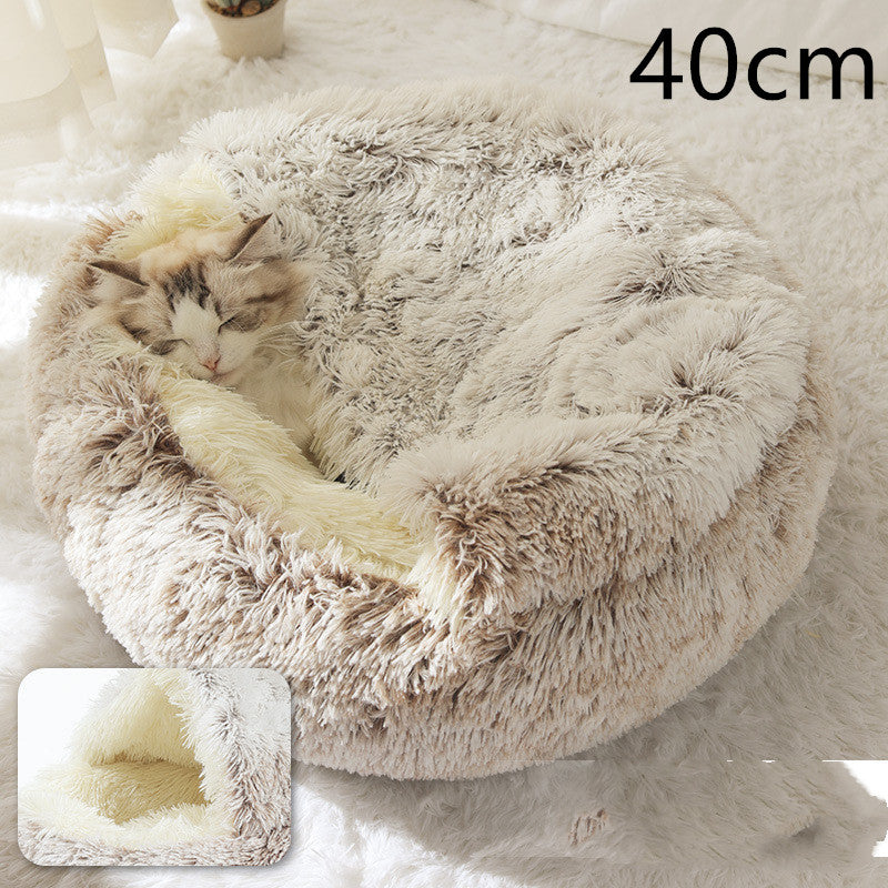 Letto 2-in-1 per cani e gatti, letto invernale per animali domestici, letto rotondo in peluche caldo, casa morbida in peluche lungo, letto per animali domestici, prodotti per animali