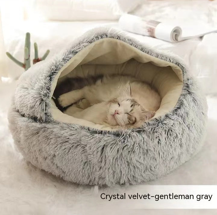 Letto 2-in-1 per cani e gatti, letto invernale per animali domestici, letto rotondo in peluche caldo, casa morbida in peluche lungo, letto per animali domestici, prodotti per animali