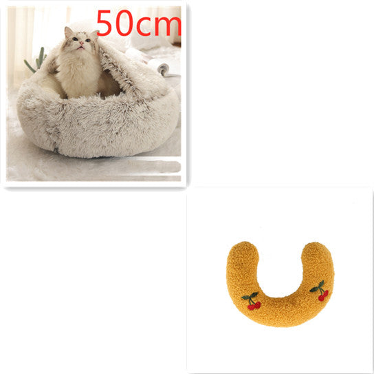Letto 2-in-1 per cani e gatti, letto invernale per animali domestici, letto rotondo in peluche caldo, casa morbida in peluche lungo, letto per animali domestici, prodotti per animali