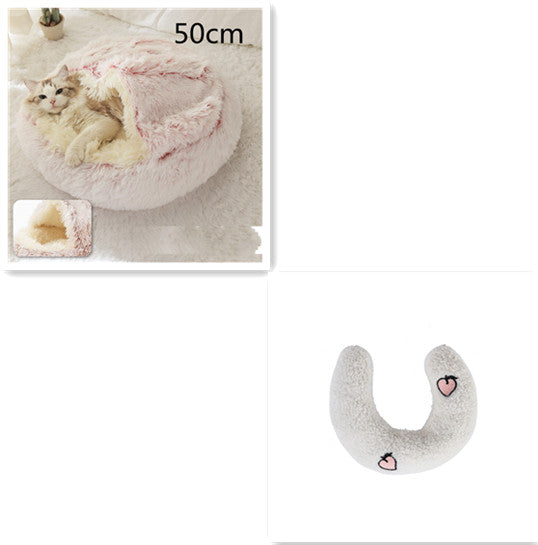 Letto 2-in-1 per cani e gatti, letto invernale per animali domestici, letto rotondo in peluche caldo, casa morbida in peluche lungo, letto per animali domestici, prodotti per animali