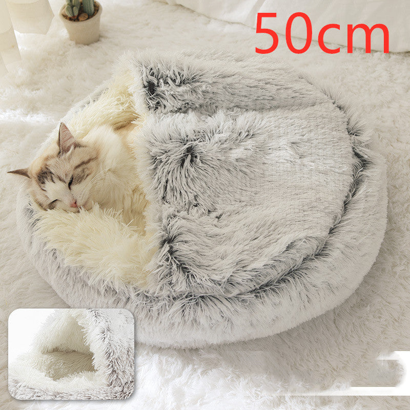 Letto 2-in-1 per cani e gatti, letto invernale per animali domestici, letto rotondo in peluche caldo, casa morbida in peluche lungo, letto per animali domestici, prodotti per animali