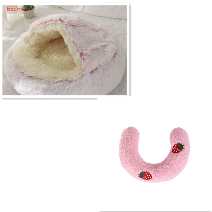 Letto 2-in-1 per cani e gatti, letto invernale per animali domestici, letto rotondo in peluche caldo, casa morbida in peluche lungo, letto per animali domestici, prodotti per animali