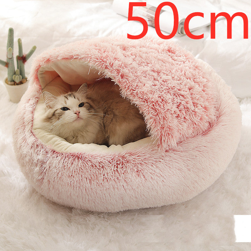 Letto 2-in-1 per cani e gatti, letto invernale per animali domestici, letto rotondo in peluche caldo, casa morbida in peluche lungo, letto per animali domestici, prodotti per animali