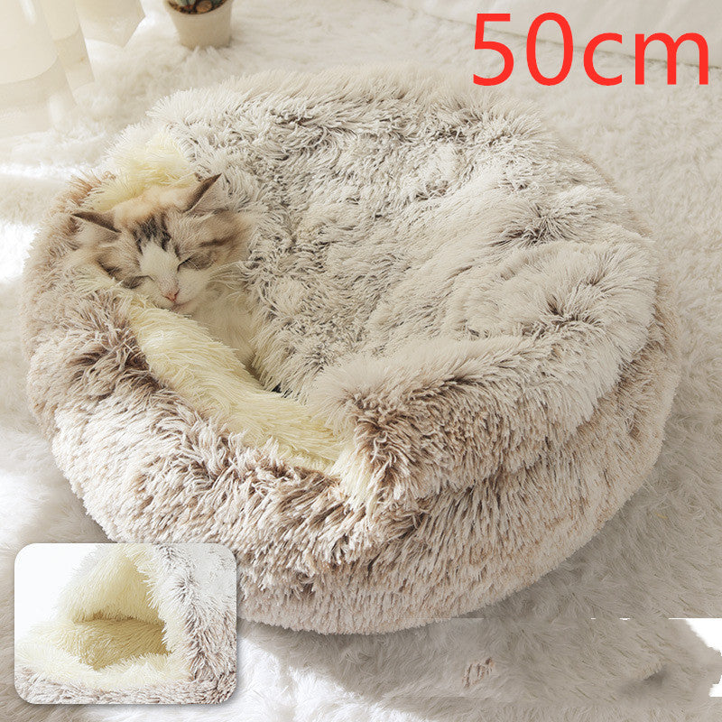 Letto 2-in-1 per cani e gatti, letto invernale per animali domestici, letto rotondo in peluche caldo, casa morbida in peluche lungo, letto per animali domestici, prodotti per animali