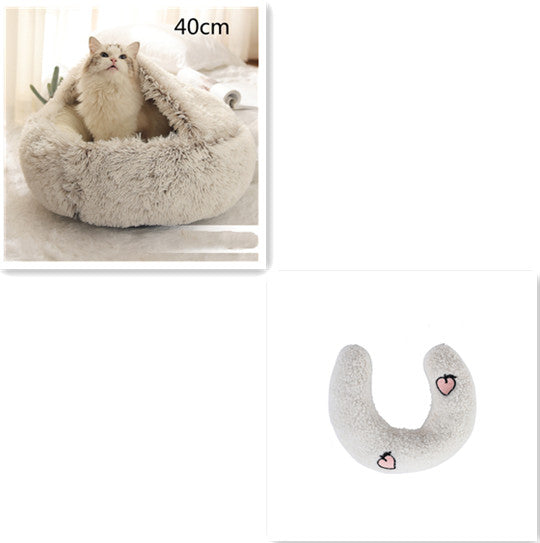 Letto 2-in-1 per cani e gatti, letto invernale per animali domestici, letto rotondo in peluche caldo, casa morbida in peluche lungo, letto per animali domestici, prodotti per animali