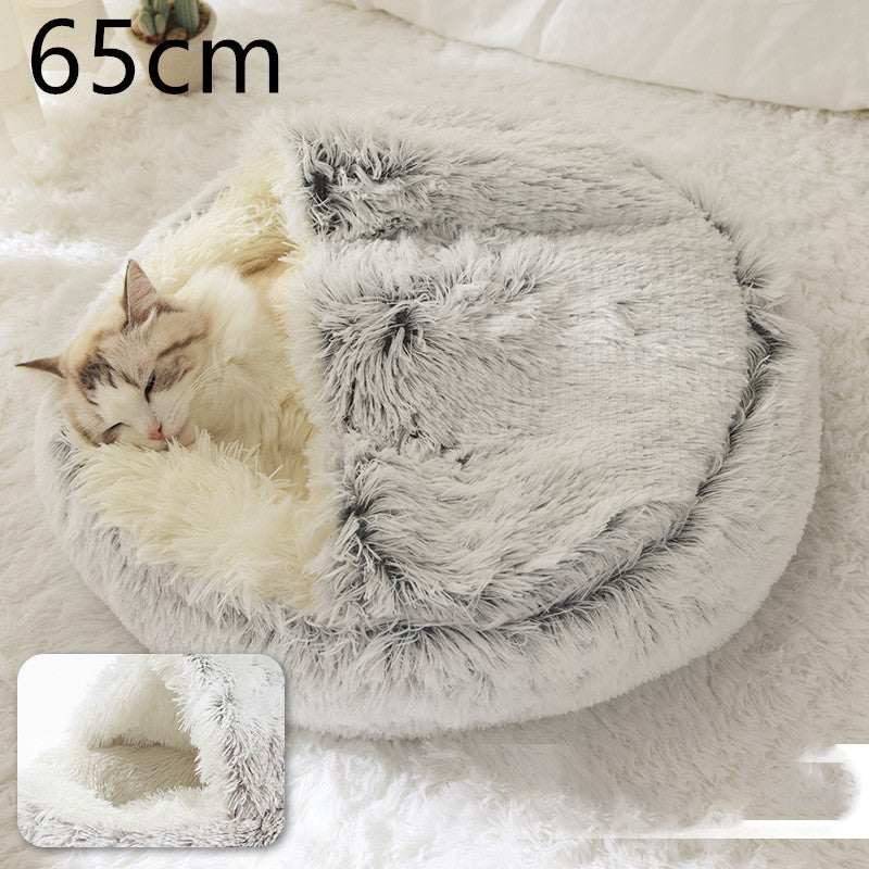 Letto 2-in-1 per cani e gatti, letto invernale per animali domestici, letto rotondo in peluche caldo, casa morbida in peluche lungo, letto per animali domestici, prodotti per animali