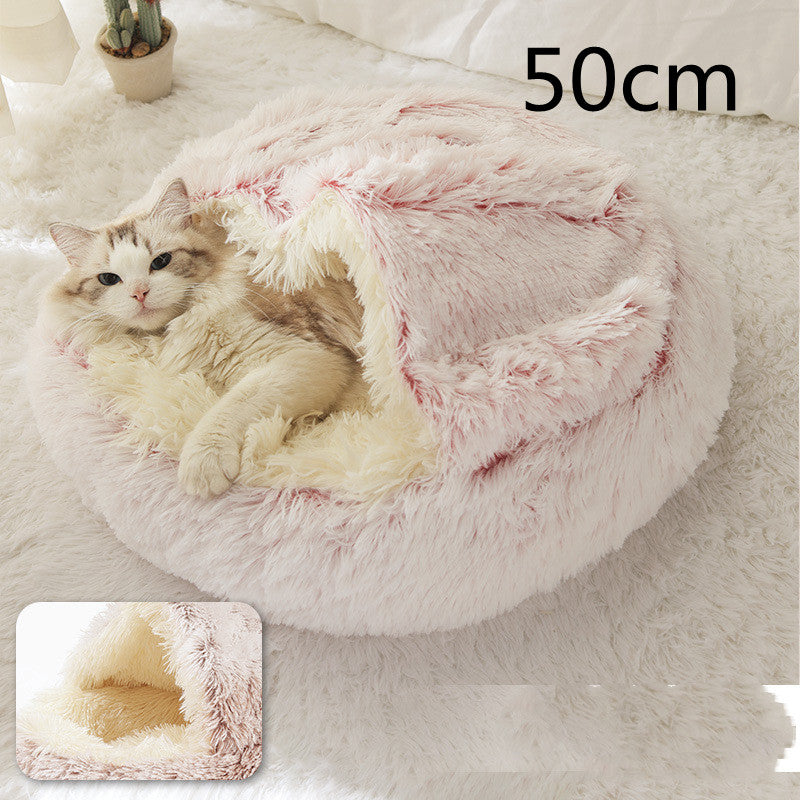 Letto 2-in-1 per cani e gatti, letto invernale per animali domestici, letto rotondo in peluche caldo, casa morbida in peluche lungo, letto per animali domestici, prodotti per animali
