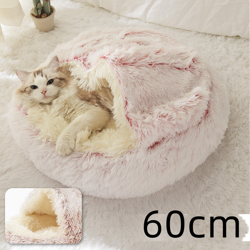Letto 2-in-1 per cani e gatti, letto invernale per animali domestici, letto rotondo in peluche caldo, casa morbida in peluche lungo, letto per animali domestici, prodotti per animali
