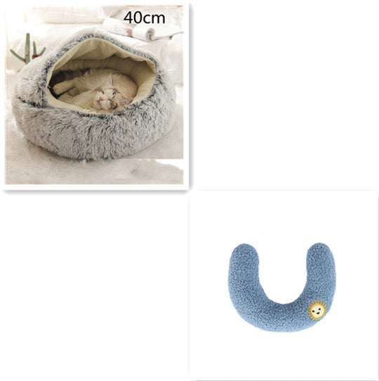 Letto 2-in-1 per cani e gatti, letto invernale per animali domestici, letto rotondo in peluche caldo, casa morbida in peluche lungo, letto per animali domestici, prodotti per animali