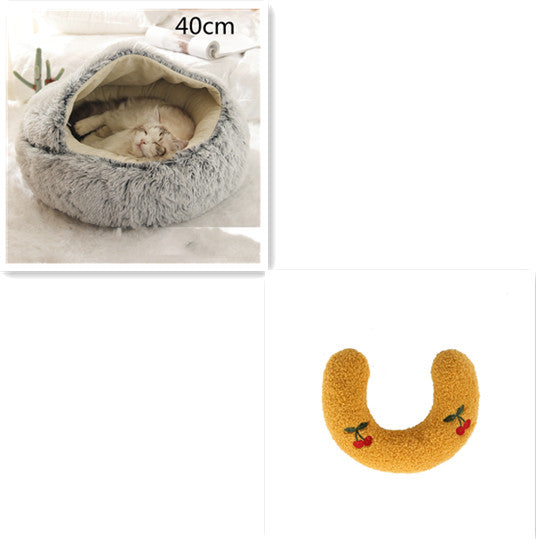 Letto 2-in-1 per cani e gatti, letto invernale per animali domestici, letto rotondo in peluche caldo, casa morbida in peluche lungo, letto per animali domestici, prodotti per animali