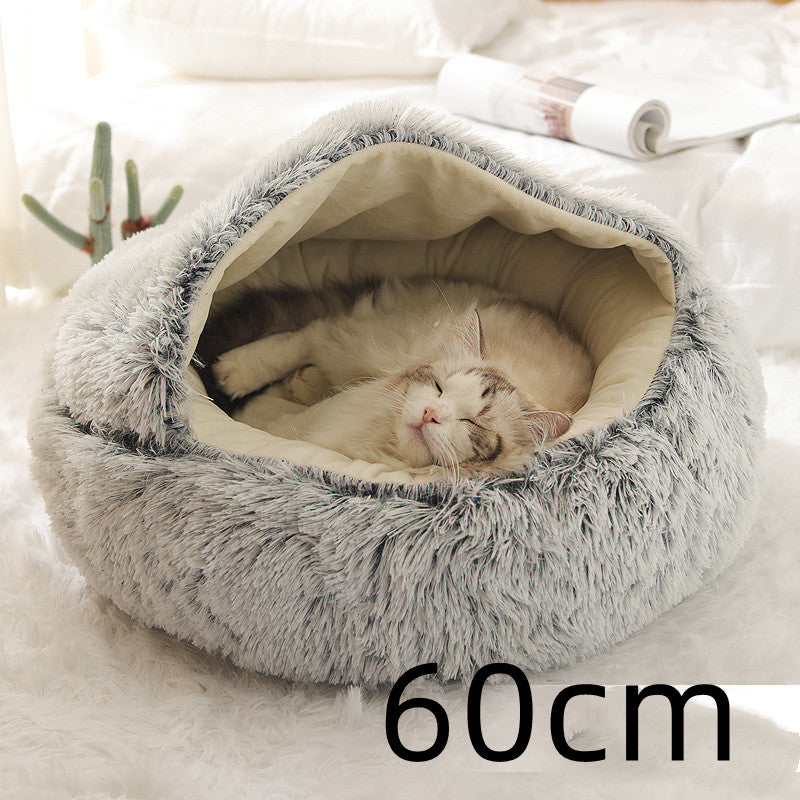 Letto 2-in-1 per cani e gatti, letto invernale per animali domestici, letto rotondo in peluche caldo, casa morbida in peluche lungo, letto per animali domestici, prodotti per animali