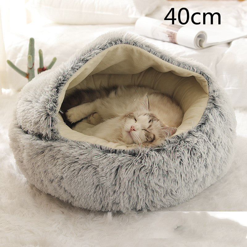 Letto 2-in-1 per cani e gatti, letto invernale per animali domestici, letto rotondo in peluche caldo, casa morbida in peluche lungo, letto per animali domestici, prodotti per animali