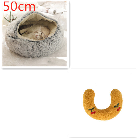 Letto 2-in-1 per cani e gatti, letto invernale per animali domestici, letto rotondo in peluche caldo, casa morbida in peluche lungo, letto per animali domestici, prodotti per animali