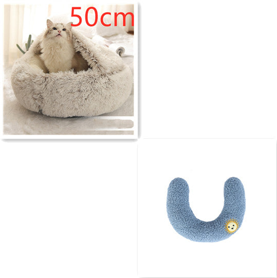Letto 2-in-1 per cani e gatti, letto invernale per animali domestici, letto rotondo in peluche caldo, casa morbida in peluche lungo, letto per animali domestici, prodotti per animali