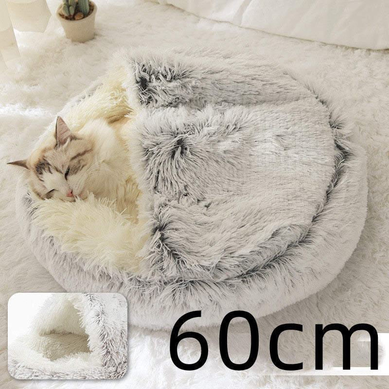 Letto 2-in-1 per cani e gatti, letto invernale per animali domestici, letto rotondo in peluche caldo, casa morbida in peluche lungo, letto per animali domestici, prodotti per animali