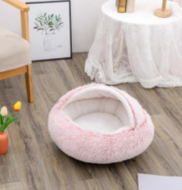 Letto 2-in-1 per cani e gatti, letto invernale per animali domestici, letto rotondo in peluche caldo, casa morbida in peluche lungo, letto per animali domestici, prodotti per animali