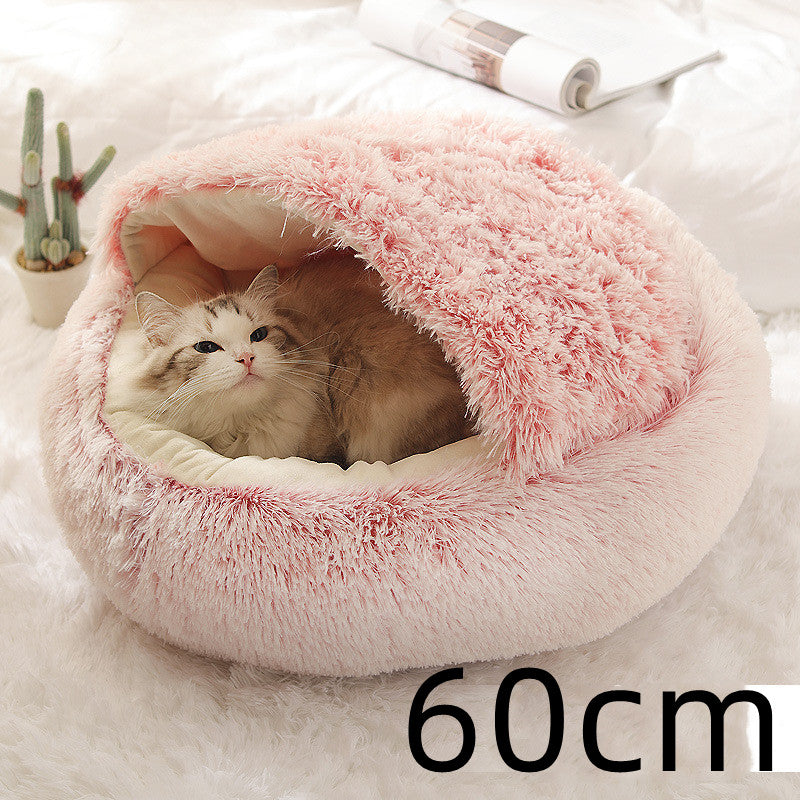 Letto 2-in-1 per cani e gatti, letto invernale per animali domestici, letto rotondo in peluche caldo, casa morbida in peluche lungo, letto per animali domestici, prodotti per animali