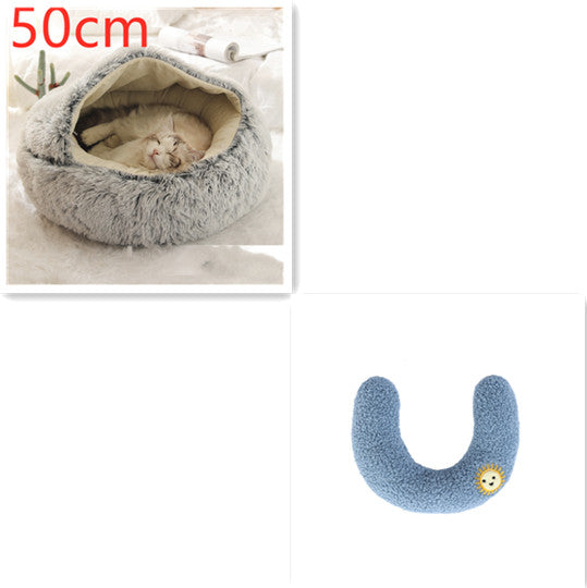Letto 2-in-1 per cani e gatti, letto invernale per animali domestici, letto rotondo in peluche caldo, casa morbida in peluche lungo, letto per animali domestici, prodotti per animali