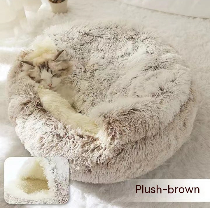 Letto 2-in-1 per cani e gatti, letto invernale per animali domestici, letto rotondo in peluche caldo, casa morbida in peluche lungo, letto per animali domestici, prodotti per animali