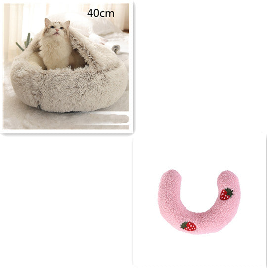 Letto 2-in-1 per cani e gatti, letto invernale per animali domestici, letto rotondo in peluche caldo, casa morbida in peluche lungo, letto per animali domestici, prodotti per animali